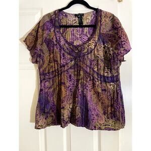 Axcess short sleeve purple fairycore babydoll flowy top XL
